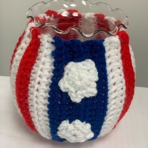 Jar Cover Cozy Red, White and Blue Patriotic New Handmade Crochet